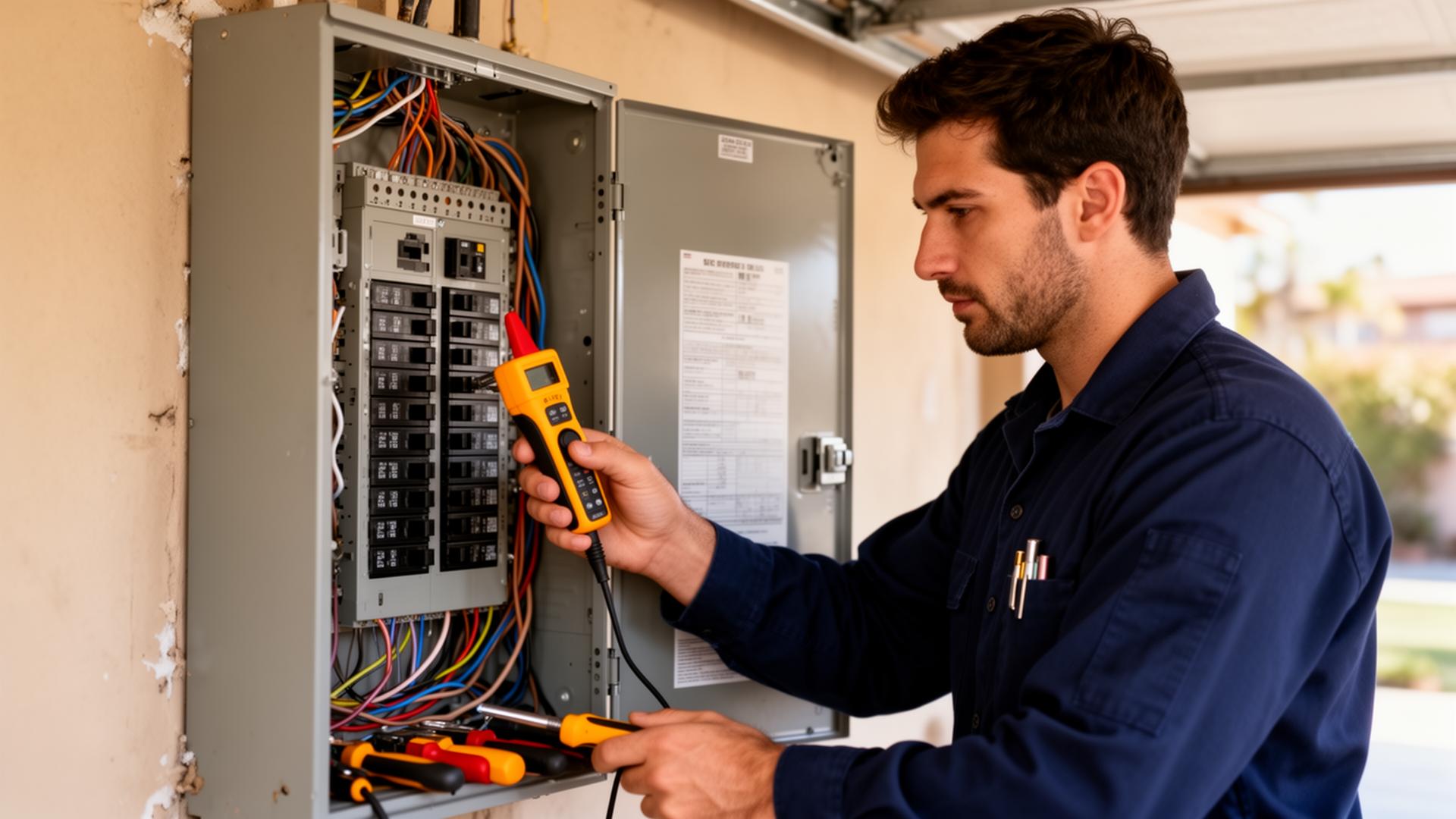 TruSpark electrician working on a residential electrical panel in San Diego